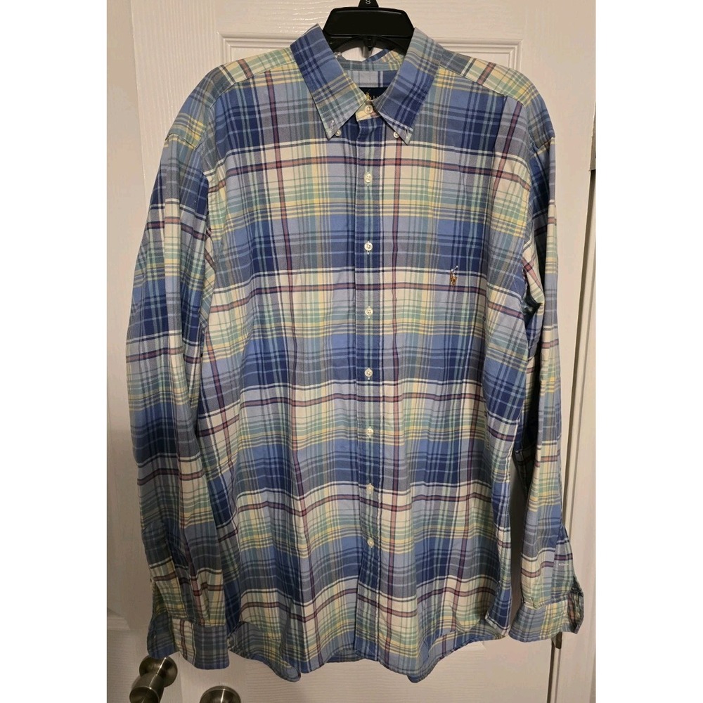 Polo Ralph Lauren Shirt Mens XLT Checkered Button Down Long Sleeve Flesh Pony